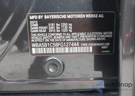 2015 BMW 535I z USA, uszkodzony, nr VIN WBA5B1C58FG127444